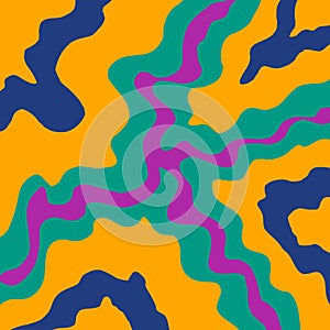 Abstract Retro Yellow Green Blue Purple 70s Trippy Wavy Liquid Swirl Stripe Pattern