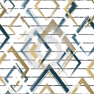 Abstract rhomb seamless pattern. Repeating gold grunge backdrop. Random rhombus. Background golden printed. Geometric texture. Rep