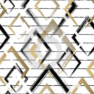 Abstract rhomb seamless pattern. Repeating gold grunge backdrop. Random rhombus. Background golden printed. Geometric texture. Rep photo