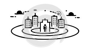 Abstract Ring with Central Sphere Icon, vector design Generative AI