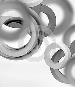 Abstract rings composition in grey 3d space with blurred effects