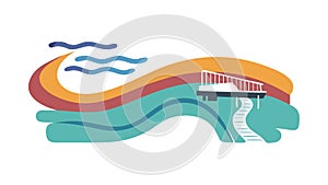 Abstract River Landscape, Bridge at Sunset Vector, vector design Generative AI