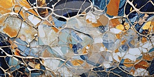 Abstract rock cut pattern with blue, black, grey and white background