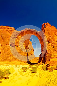 Abstract Rock formation at plateau Ennedi aka Aloba arch in Chad