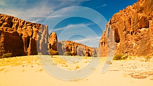 Abstract Rock formation at plateau Ennedi near Aloba arch in Chad