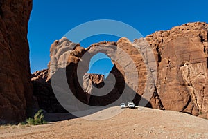 Abstract rocks formation d`Aloba arch at plateau Ennedi, in Sahara desert, Chad, Africa.