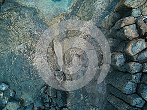 Abstract rocks volcanic Aerial view of the Atlantic Ocean in Caleta de Fuste Fuerteventura island drone photography