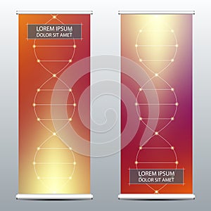 Abstract roll up banner for presentation and publication. Scientific, technological and medical template. Molecule