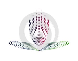 abstract Ronud circle flower leaf design, a blue pink with a dotted pink flower swirl logo, a circular dot pattern