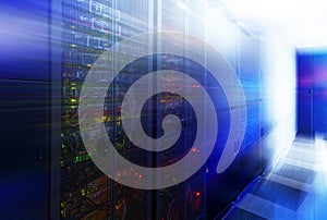 Abstract room with rows of server hardware in the data center