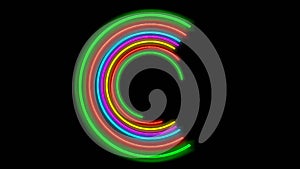 Abstract rorating circle of colorful rainbow neon light on black background