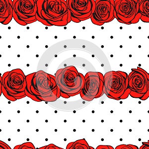 Abstract roses polka dot seamless pattern. Vector