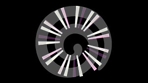 Abstract rotating blades of jet engine on black background, seamless loop. Animation. Purple rays spinning around black