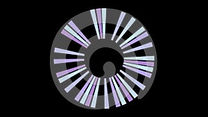 Abstract rotating blades of jet engine on black background, seamless loop. Animation. Purple rays spinning around black