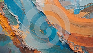 Abstract rough blue-orange painting texture, oil brush stroke. Multicolored art