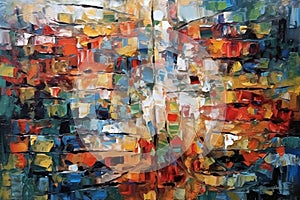 Abstract rough painting texture with oil brushstrokes in colorful colors. Pallet knife paint on canvas. Tile art concept