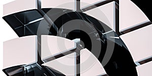 Abstract round architecture detail with concrete and steel chrome metal surface 3d render illustration modern