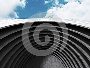 Abstract round concrete architecture on cloud sky background