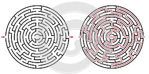 abstract round maze, labyrinth with entry and exit