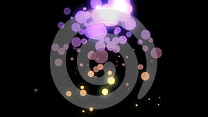 Abstract round particles on black background. Animation. Clear colored particles move on black background. Roundels are