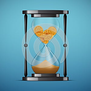 Abstract round podium with backlightTime is money concept, hourglass with coins inside