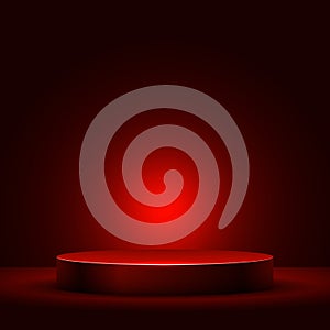 Abstract round podium with red light