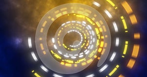 Abstract round swirling rings HUD elements blue and yellow from flying