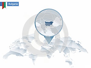 Abstract rounded World Map with pinned detailed Bulgaria map.