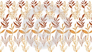 Abstract rows of brown waving leaves  on white background. Animation. Beautiful floral ornament with soft