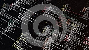 Abstract running random lines of abstract code. Animation. Tons of changing and moving data on black background