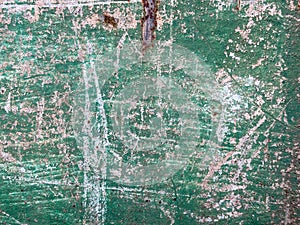 Abstract rusted grunge metal surface with white green paint and scratches