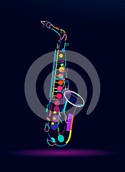 Abstract saxophone from multicolored paints, colorful drawing