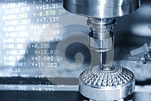 Abstract scene the 3-axis CNC milling machine  and G-code data background