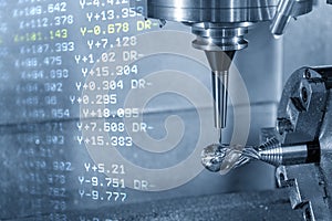 Abstract scene of the  4-axis machining center rotary table type and G-code data background