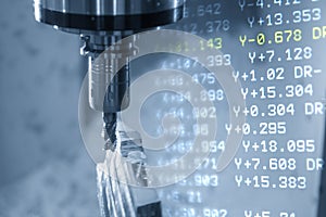 Abstract scene of the  5-axis machining center table-tilt type and G-code data background