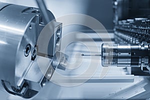 The abstract scene of CNC lathe and CMM measurement prob.