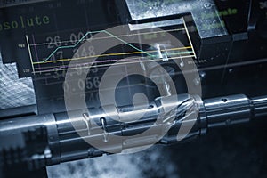 The abstract scene of CNC lathe machine with the graph background.