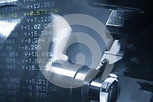 The abstract scene of CNC lathe machine .