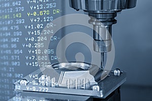 The abstract scene of CNC milling machine and the G-code data back ground with ball end mill tool