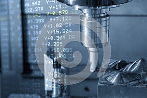 Abstract scene the CNC milling machine rough cutting and G-code data back ground in the light blue scene