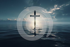 Abstracto escena de cruz refleja en el agua 