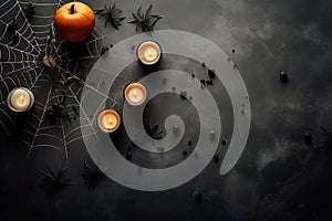 Abstract scene of Halloween party in minimal design Decorate with spiderwebs and Halloween candle, copy space for mock up, with