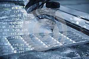 The abstract scene of multi-axis waterjet cutting machine with NC code data background