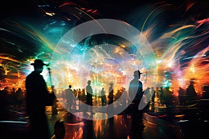 abstract scene with people dancing in the night club with colorful lights, AI Generated