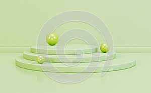 Abstract scene podium pastel colors with spheres. 3d rendering, 3d illustration