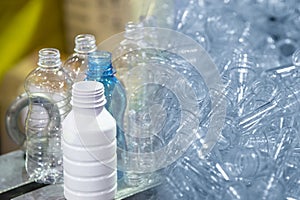 The abstract scene of preform shape and  plastic bottles product.