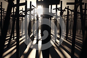 Abstract scene of shadows cast by crosses