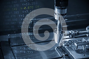 The abstract scene of sinker EDM machine simulate operation with the NC data background.