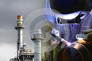 The abstract scene of welding operator with the factory
