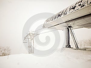 Abstract scenes at ski resort during snow storm